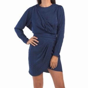 Ronny Kobo Navy Blue Long Sleeve Fitted Wrap Mini Dress Size M